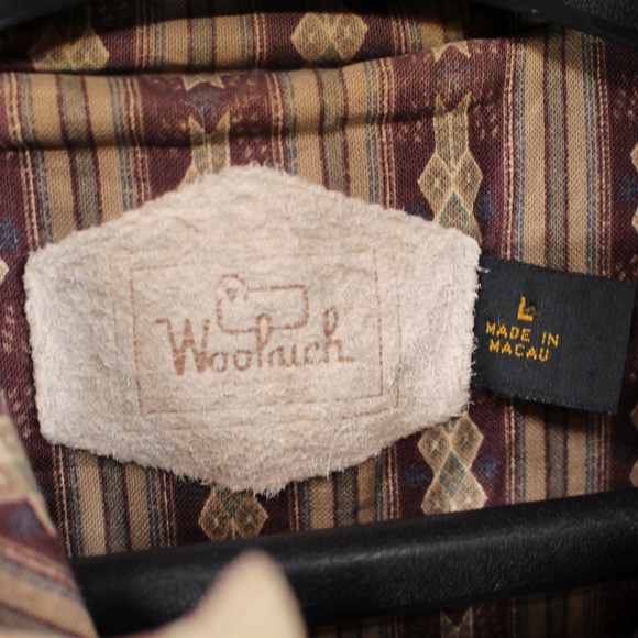 Woolrich Tan Hooded Zip Southwestern Aztec Lined Chore Utility Coat Jacket L VTG - Picture 6 of 7